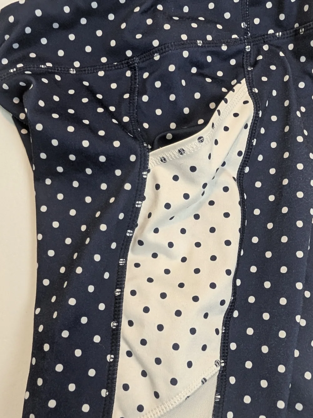 Old Navy Navy and White Polka Dot Leggings with Side Panels